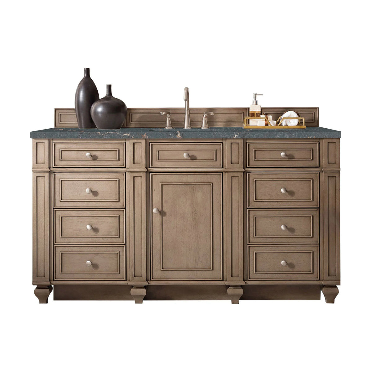 Bristol 60" Single Vanity, Whitewashed Walnut w/ 3 CM Parisien Bleu Silestone Top w/FreePower Wireless Charger