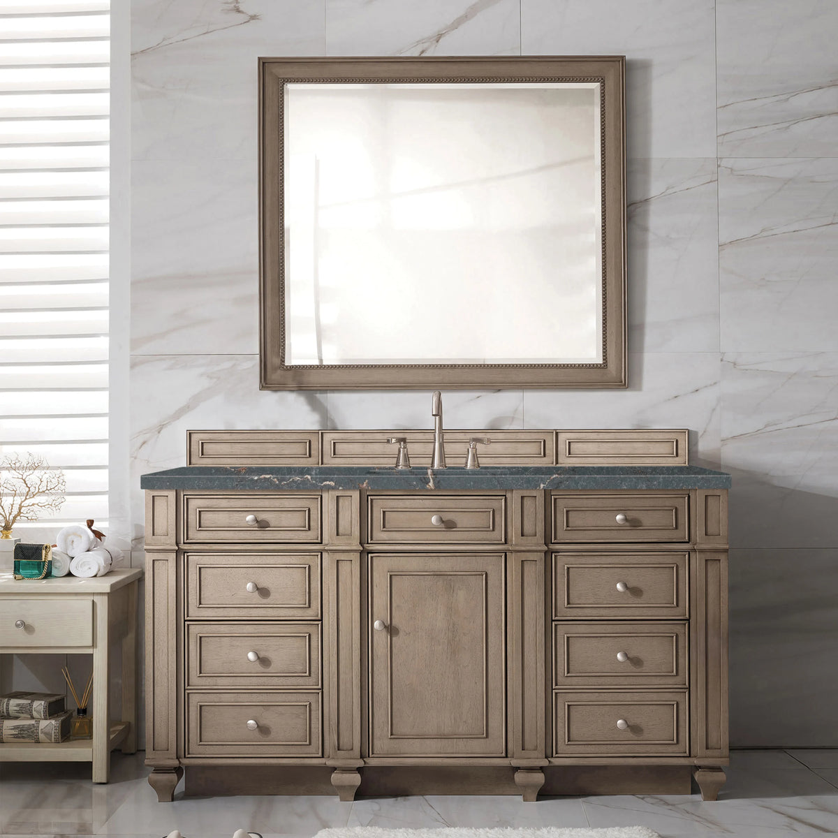 Bristol 60" Single Vanity, Whitewashed Walnut w/ 3 CM Parisien Bleu Silestone Top w/FreePower Wireless Charger, view 5