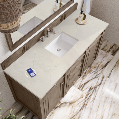 Bristol 60" Single Vanity Whitewashed Walnut, w/ 3 CM Siberian Silestone Top w/FreePower Wireless Charger, view 7
