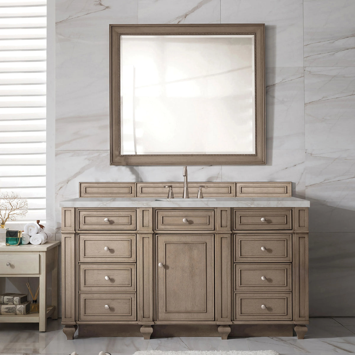 Bristol 60" Single Vanity, Whitewashed Walnut w/ 3 CM Victorian Silver Silestone Top w/FreePower Wireless Charg, view 5