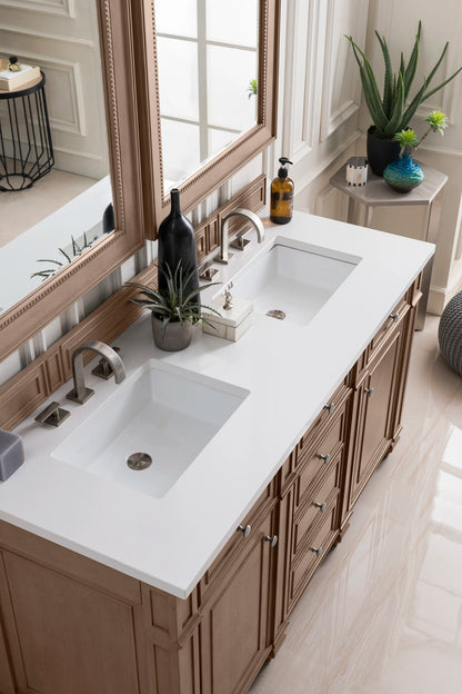 Bristol 60" Double Vanity, Whitewashed Walnut w/ 3 CM White Zeus Silestone Top, view 3