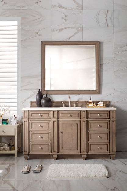 Bristol 60" Single Vanity, Whitewashed Walnut w/ 3 CM White Zeus Silestone Top, view 2