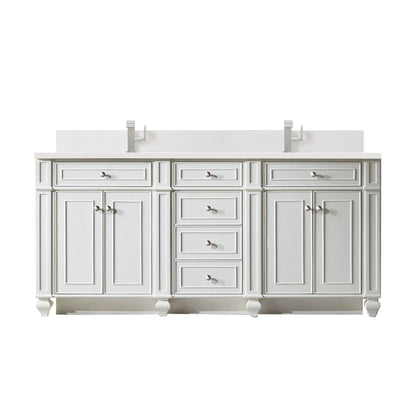 Bristol 72" Double Vanity, Bright White w/ Single Hole 3 CM White Zeus Silestone Top & Backsplash