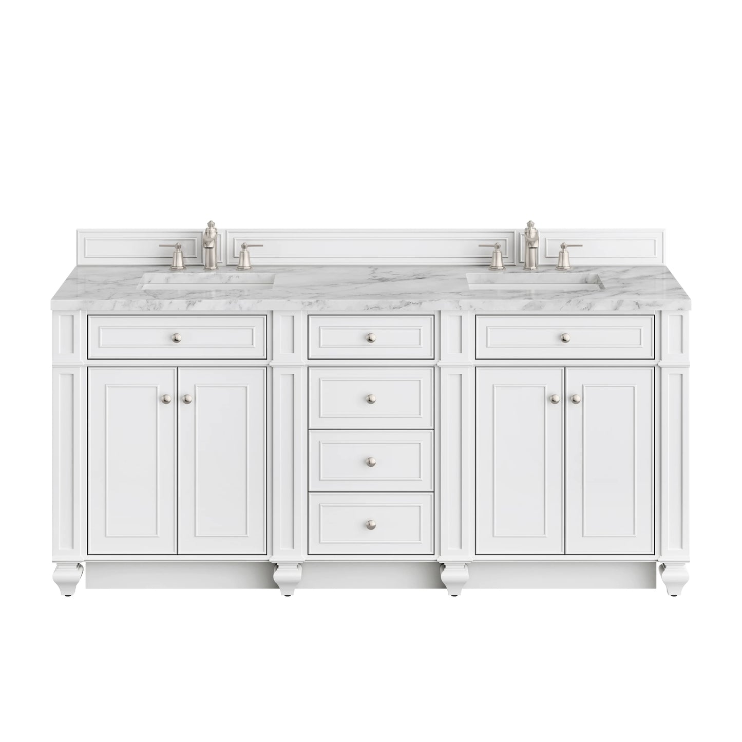 Bristol 72" Double Vanity, Bright White w/ 3 CM Carrara Marble Top