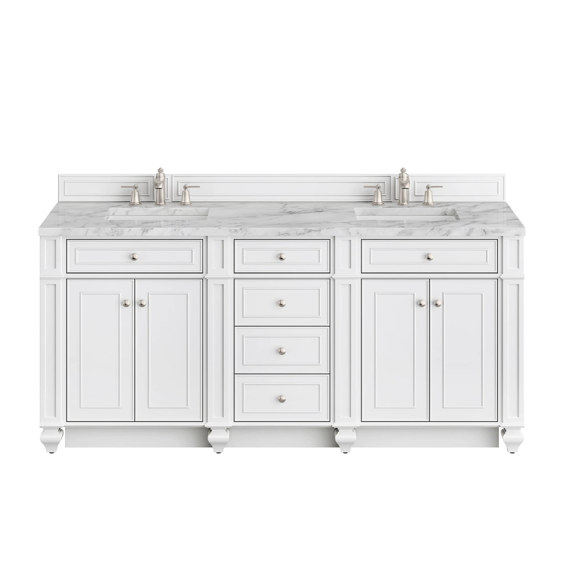 Bristol 72" Double Vanity, Bright White w/ 3 CM Carrara Marble Top