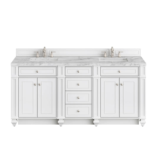 Bristol 72" Double Vanity, Bright White w/ 3 CM Carrara Marble Top
