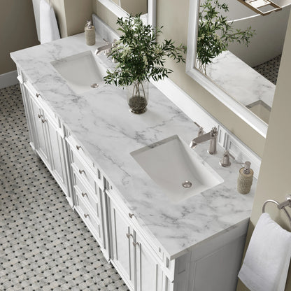 Bristol 72" Double Vanity, Bright White w/ 3 CM Carrara Marble Top, view 7
