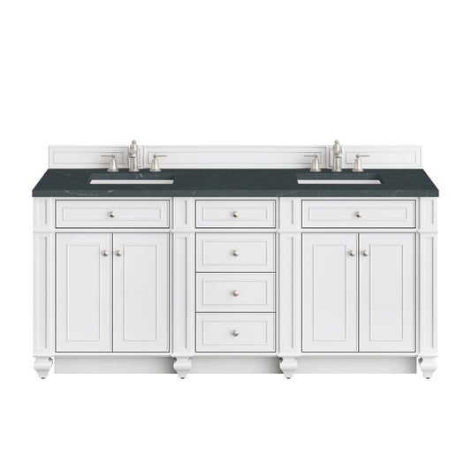 Bristol 72" Double Vanity, Bright White w/ 3 CM Charcoal Soapstone Silestone Top