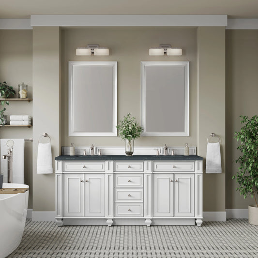 Bristol 72" Double Vanity, Bright White w/ 3 CM Charcoal Soapstone Silestone Top, view 2