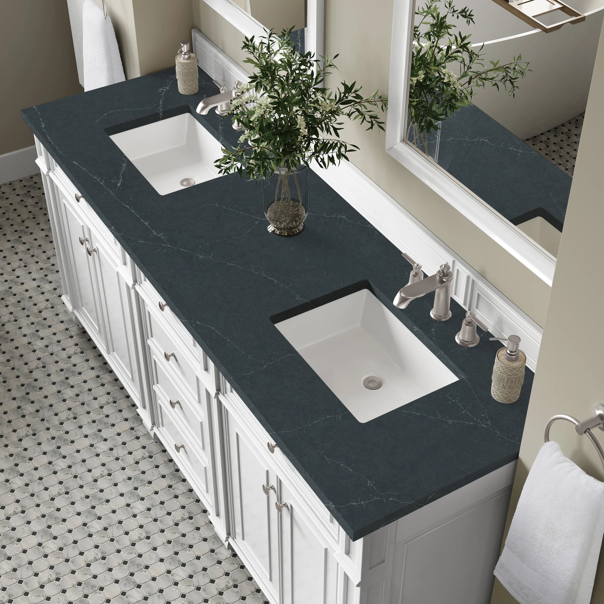 Bristol 72" Double Vanity, Bright White w/ 3 CM Charcoal Soapstone Silestone Top, view 5