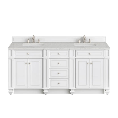 Bristol 72" Double Vanity, Bright White w/ 3 CM Eternal Jasmine Pearl Silestone Top