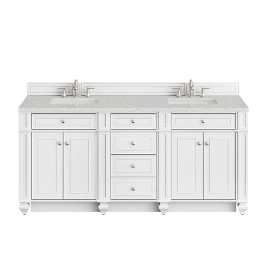 Bristol 72" Double Vanity, Bright White w/ 3 CM Eternal Jasmine Pearl Silestone Top