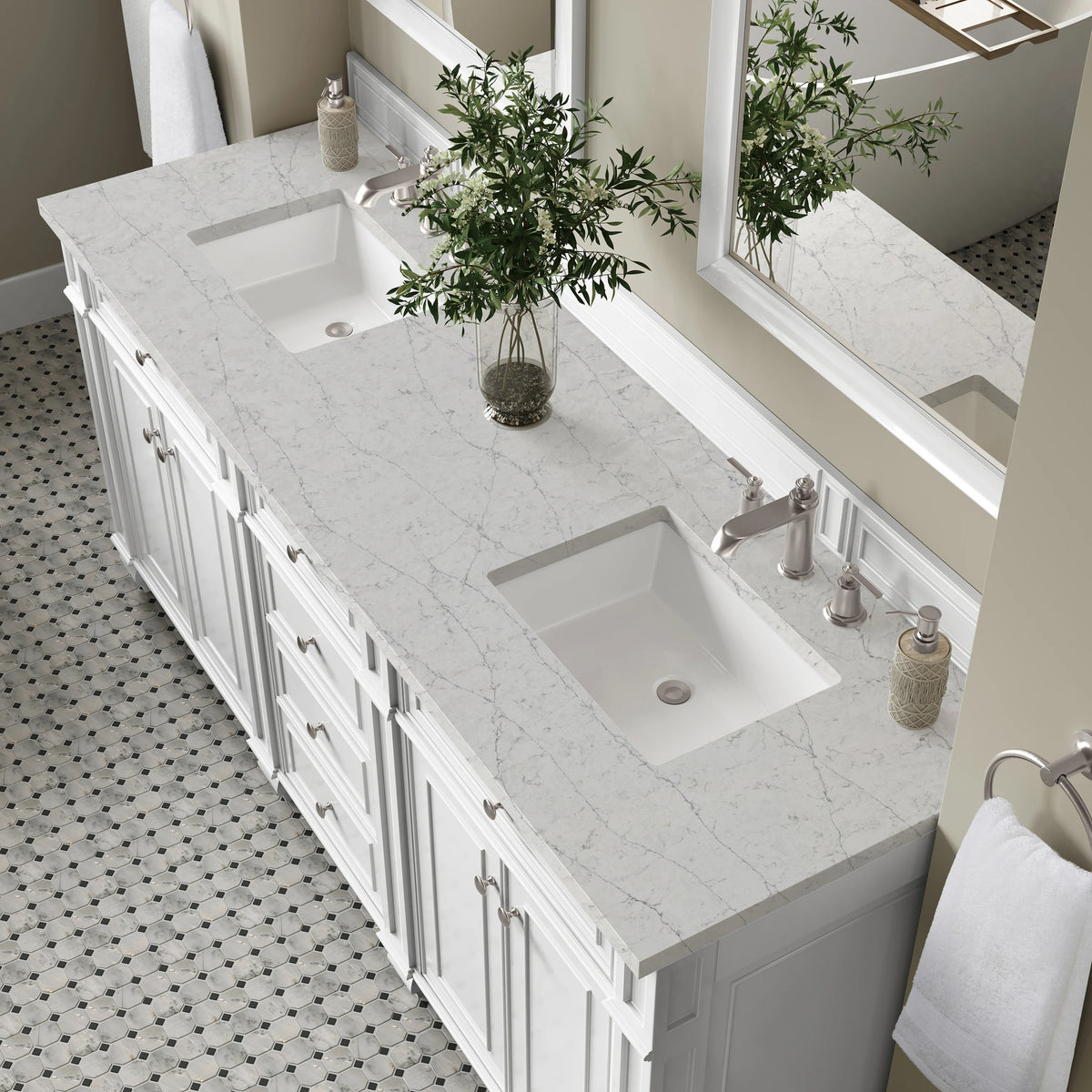 Bristol 72" Double Vanity, Bright White w/ 3 CM Eternal Jasmine Pearl Silestone Top, view 5