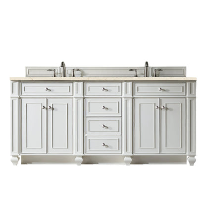 Renovate for Less Atlanta Bristol 72" Double Vanity, Bright White w/ 3 CM Eternal Marfil Silestone Top