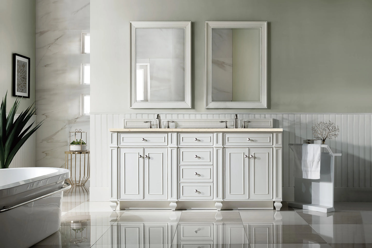 Renovate for Less Atlanta Bristol 72" Double Vanity, Bright White w/ 3 CM Eternal Marfil Silestone Top, view 2
