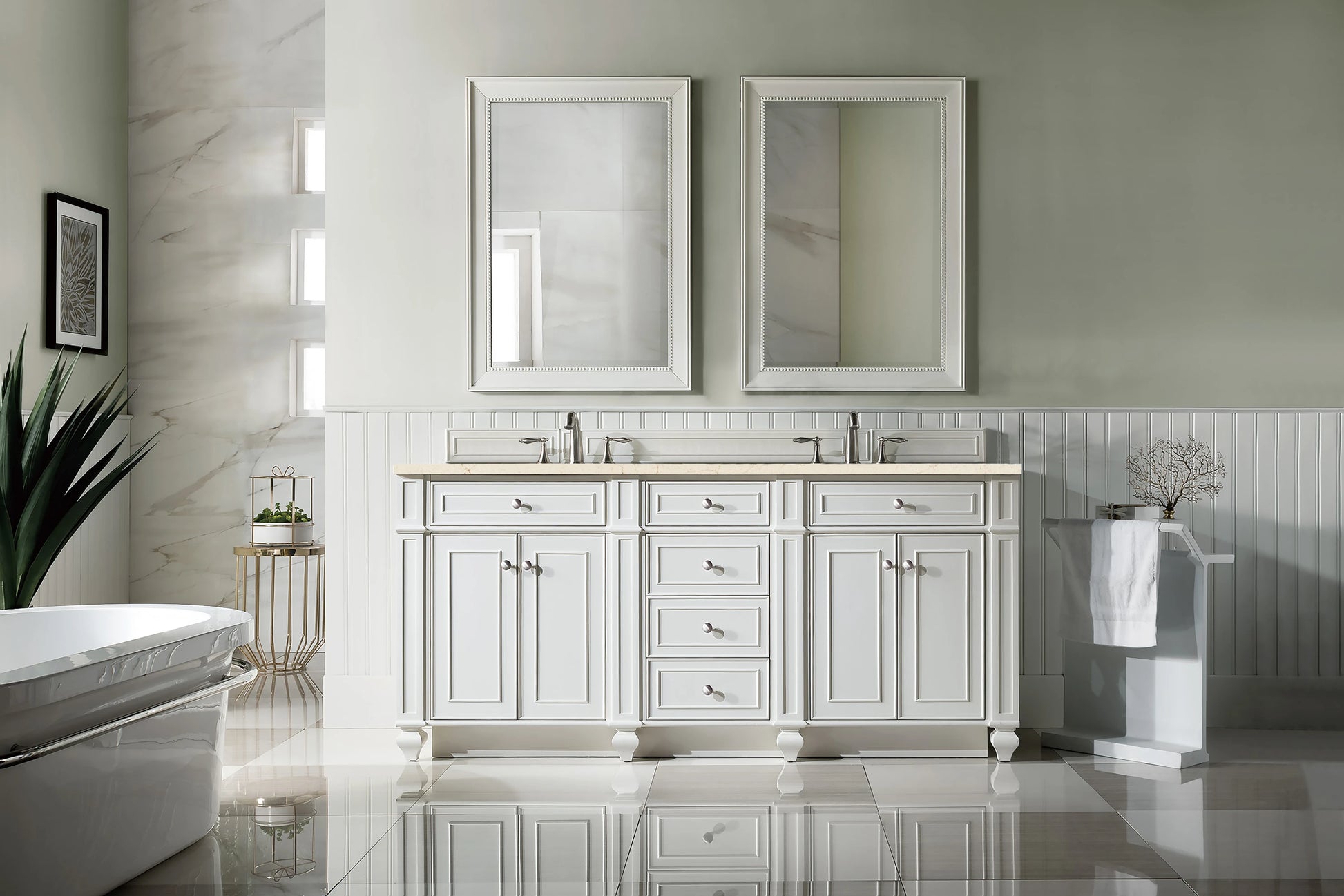 Renovate for Less Atlanta Bristol 72" Double Vanity, Bright White w/ 3 CM Eternal Marfil Silestone Top, view 2