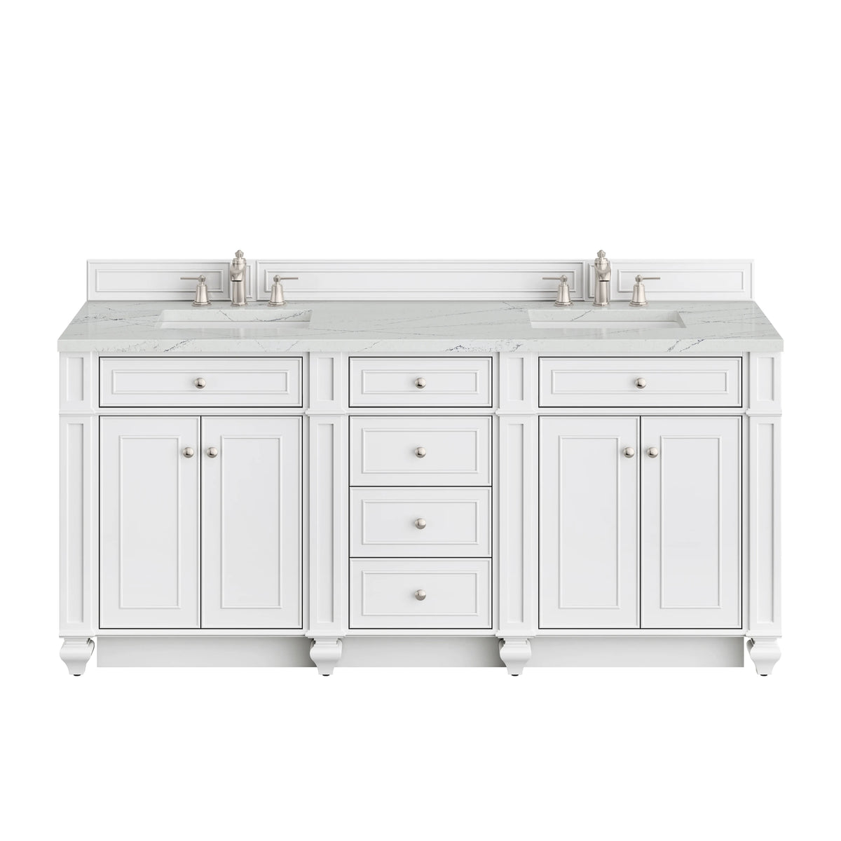 Bristol 72" Double Vanity, Bright White w/ 3 CM Ethereal Noctis Silestone Top