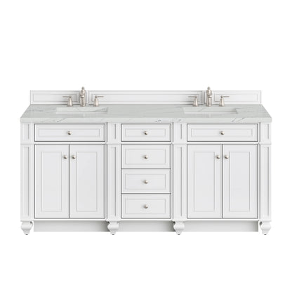 Bristol 72" Double Vanity, Bright White w/ 3 CM Ethereal Noctis Silestone Top