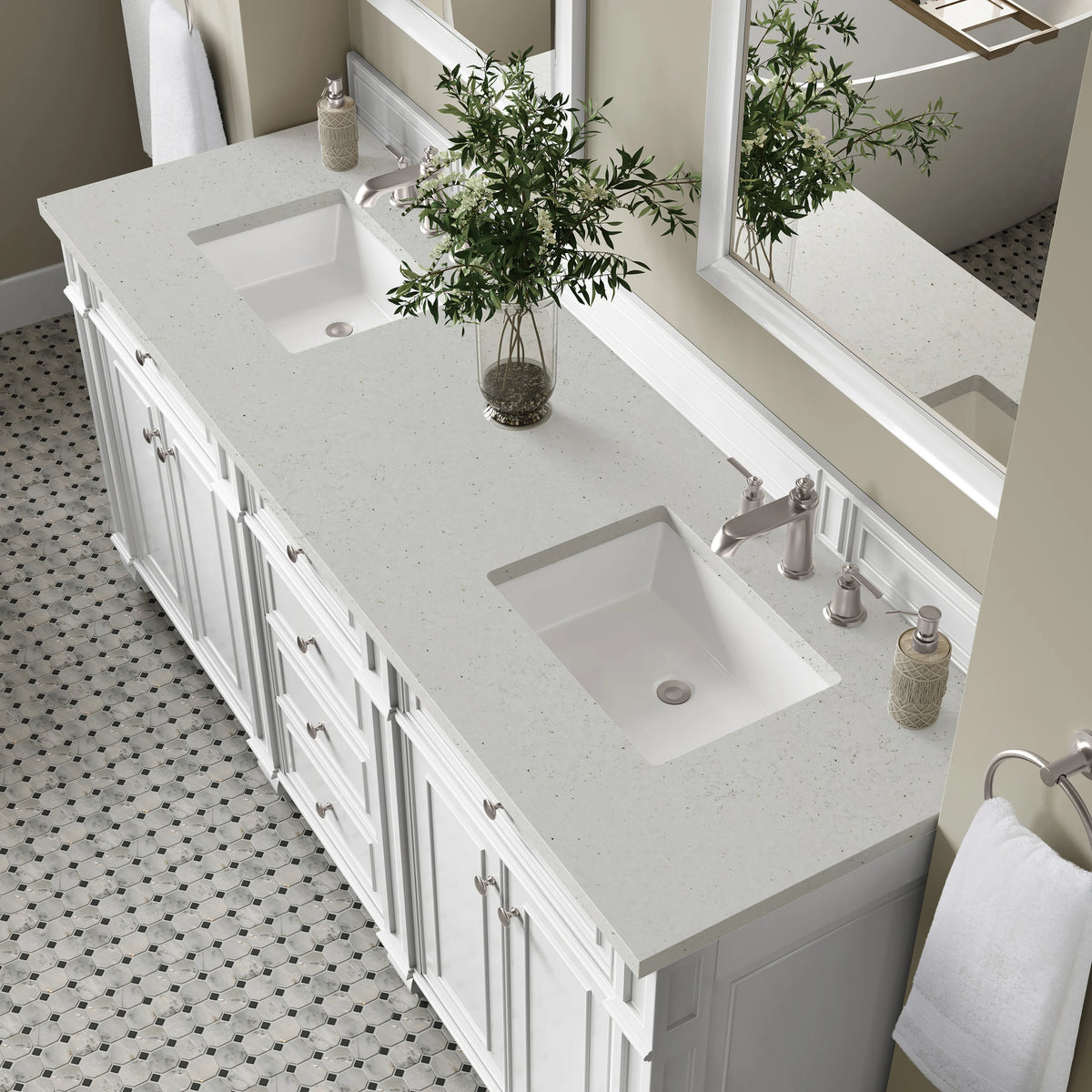 Bristol 72" Double Vanity, Bright White w/ 3 CM Lime Delight Silestone Top, view 5