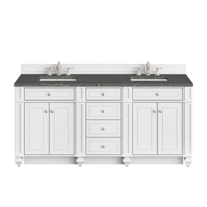 Bristol 72" Double Vanity, Bright White w/ 3 CM Parisien Bleu Silestone Top