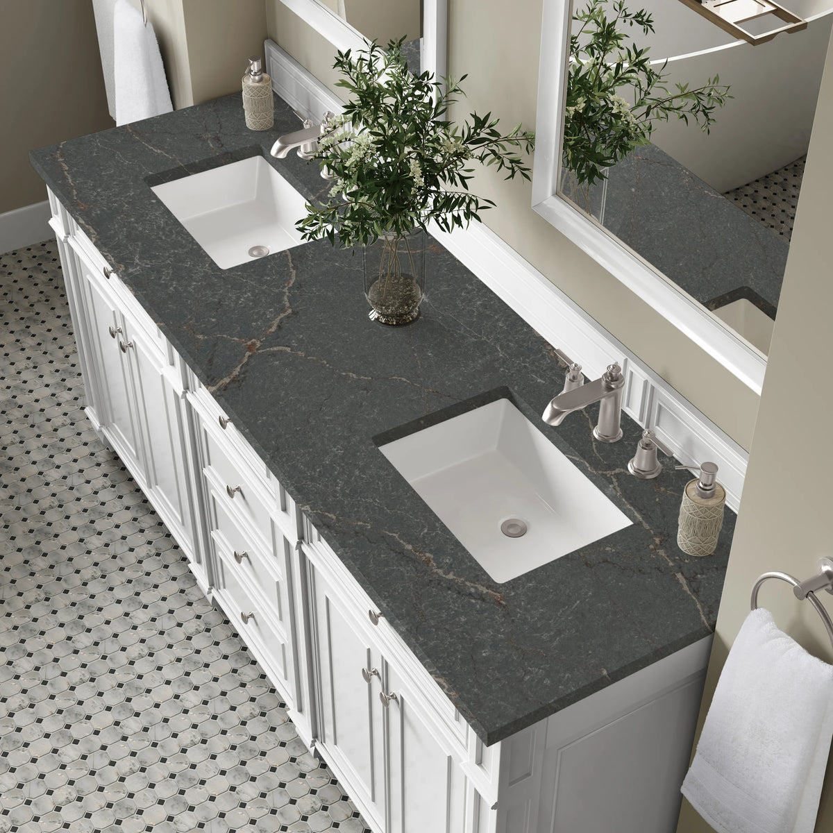 Bristol 72" Double Vanity, Bright White w/ 3 CM Parisien Bleu Silestone Top, view 6