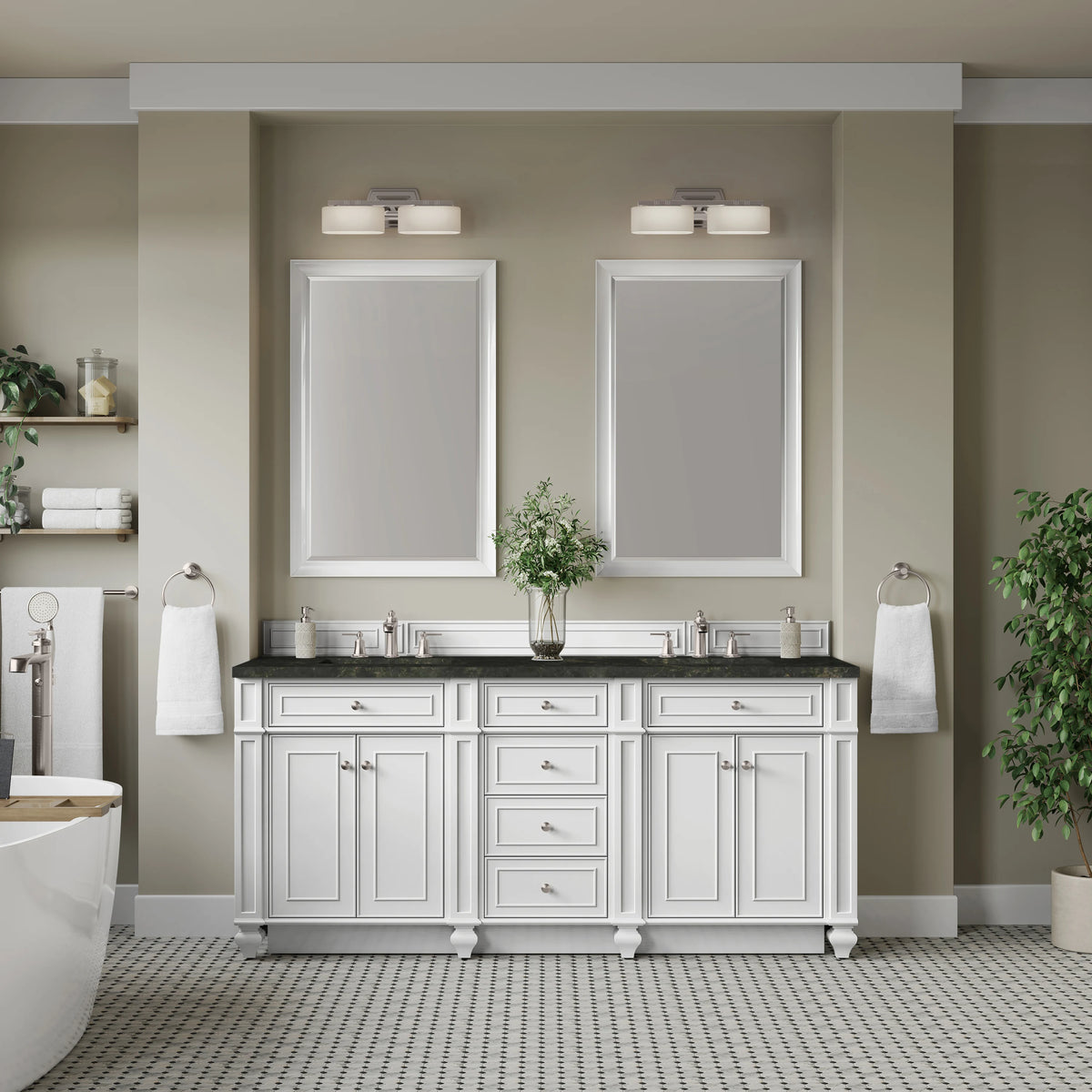 Bristol 72" Double Vanity, Bright White, w/ 3 CM Phantome Eclos Top, view 2