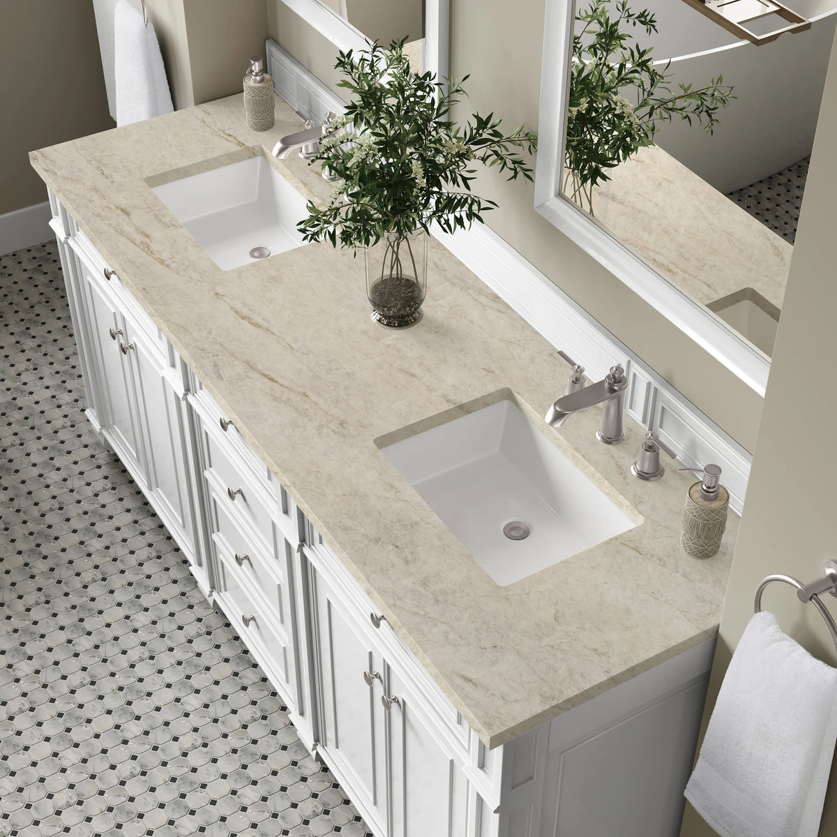 Bristol 72" Double Vanity, Bright White, w/ 3 CM Tajnar Eclos Top, view 6