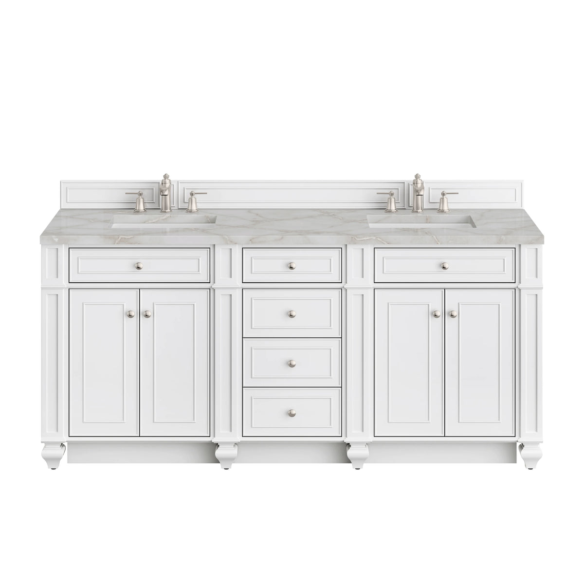 Bristol 72" Double Vanity, Bright White w/ 3 CM Victorian Silver Silestone Top