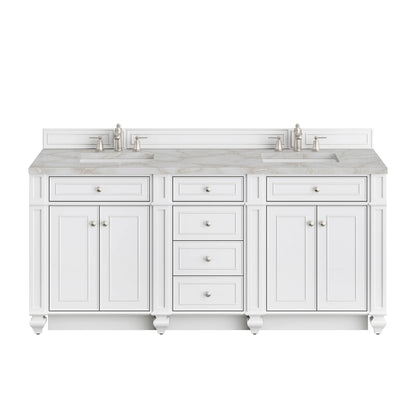 Bristol 72" Double Vanity, Bright White w/ 3 CM Victorian Silver Silestone Top