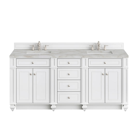 Bristol 72" Double Vanity, Bright White w/ 3 CM Victorian Silver Silestone Top