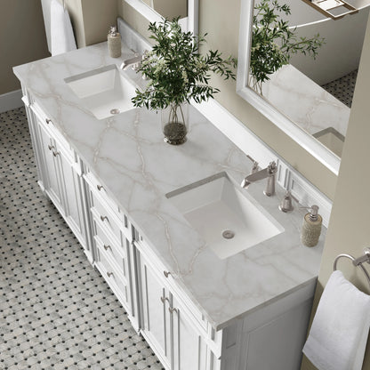 Bristol 72" Double Vanity, Bright White w/ 3 CM Victorian Silver Silestone Top, view 5
