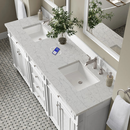 Bristol 72" Double Vanity, Bright White w/ 3 CM Eternal Jasmine Pearl Silestone Top w/FreePower Wireless Charger, view 9