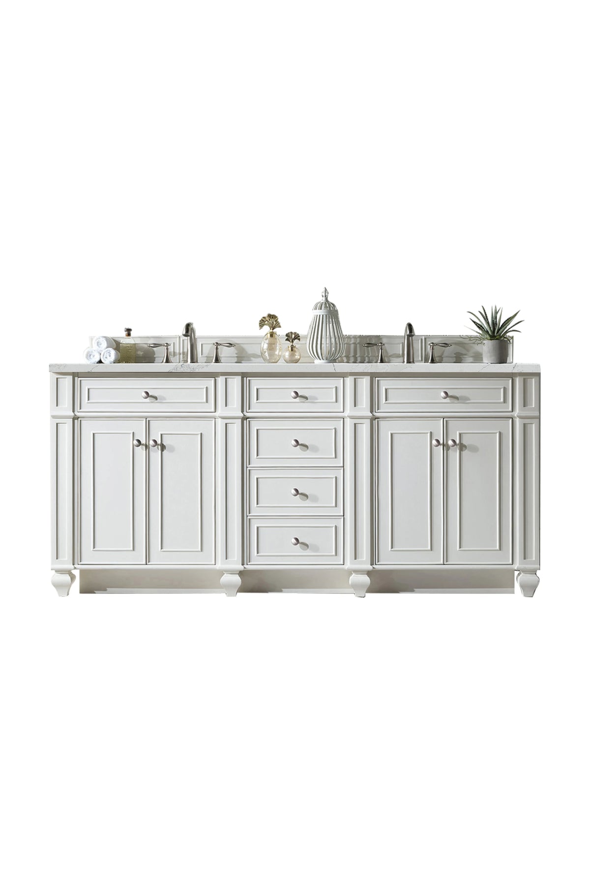 Bristol 72" Double Vanity, Bright White w/ 3 CM Ethereal Noctis Silestone Top w/FreePower Wireless Charger
