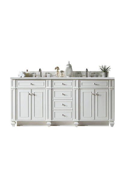 Bristol 72" Double Vanity, Bright White w/ 3 CM Ethereal Noctis Silestone Top w/FreePower Wireless Charger