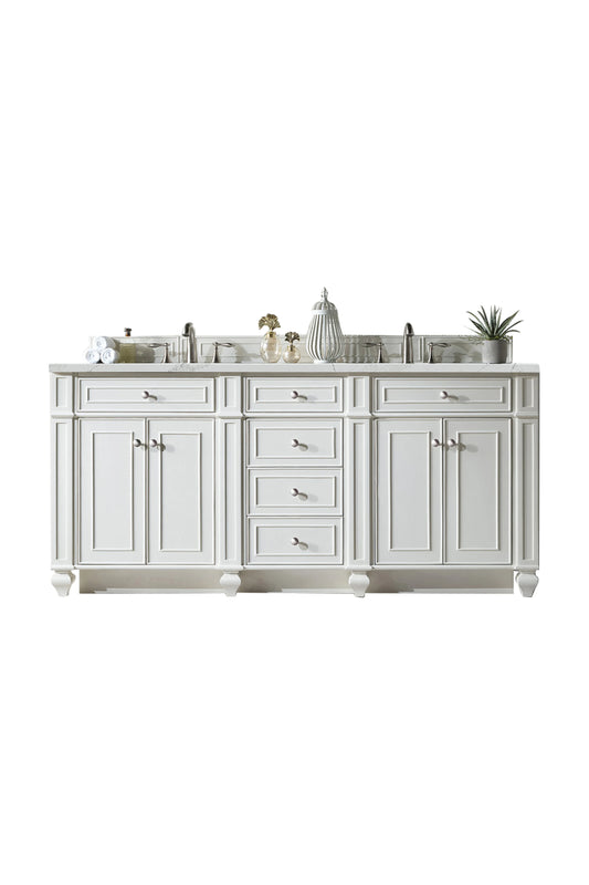 Bristol 72" Double Vanity, Bright White w/ 3 CM Ethereal Noctis Silestone Top w/FreePower Wireless Charger