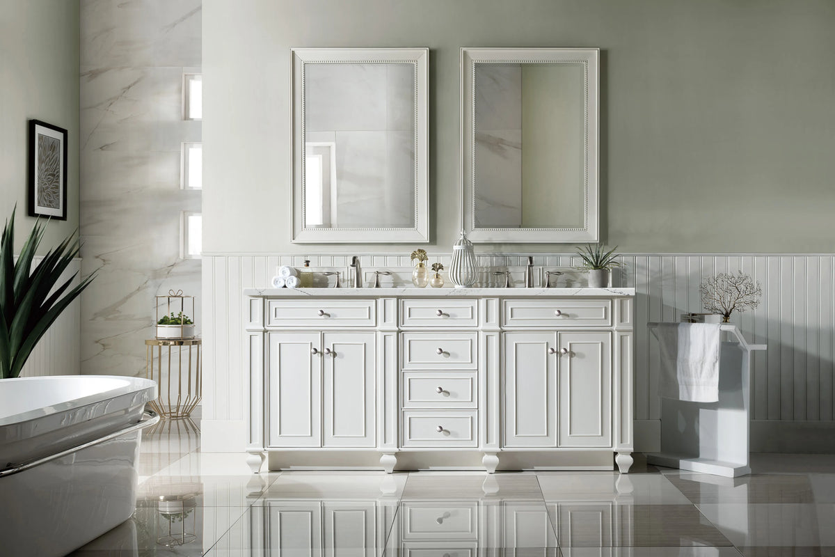 Bristol 72" Double Vanity, Bright White w/ 3 CM Ethereal Noctis Silestone Top w/FreePower Wireless Charger, view 5