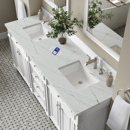 Bristol 72" Double Vanity, Bright White w/ 3 CM Ethereal Noctis Silestone Top w/FreePower Wireless Charger, view 9