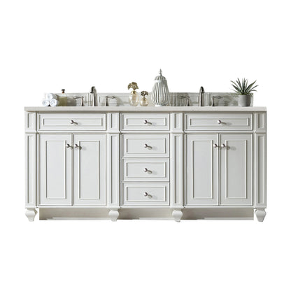 Bristol 72" Double Vanity, Bright White w/ 3 CM Parisien Bleu Silestone Top w/FreePower Wireless Charger