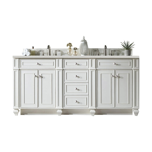 Bristol 72" Double Vanity, Bright White w/ 3 CM Parisien Bleu Silestone Top w/FreePower Wireless Charger