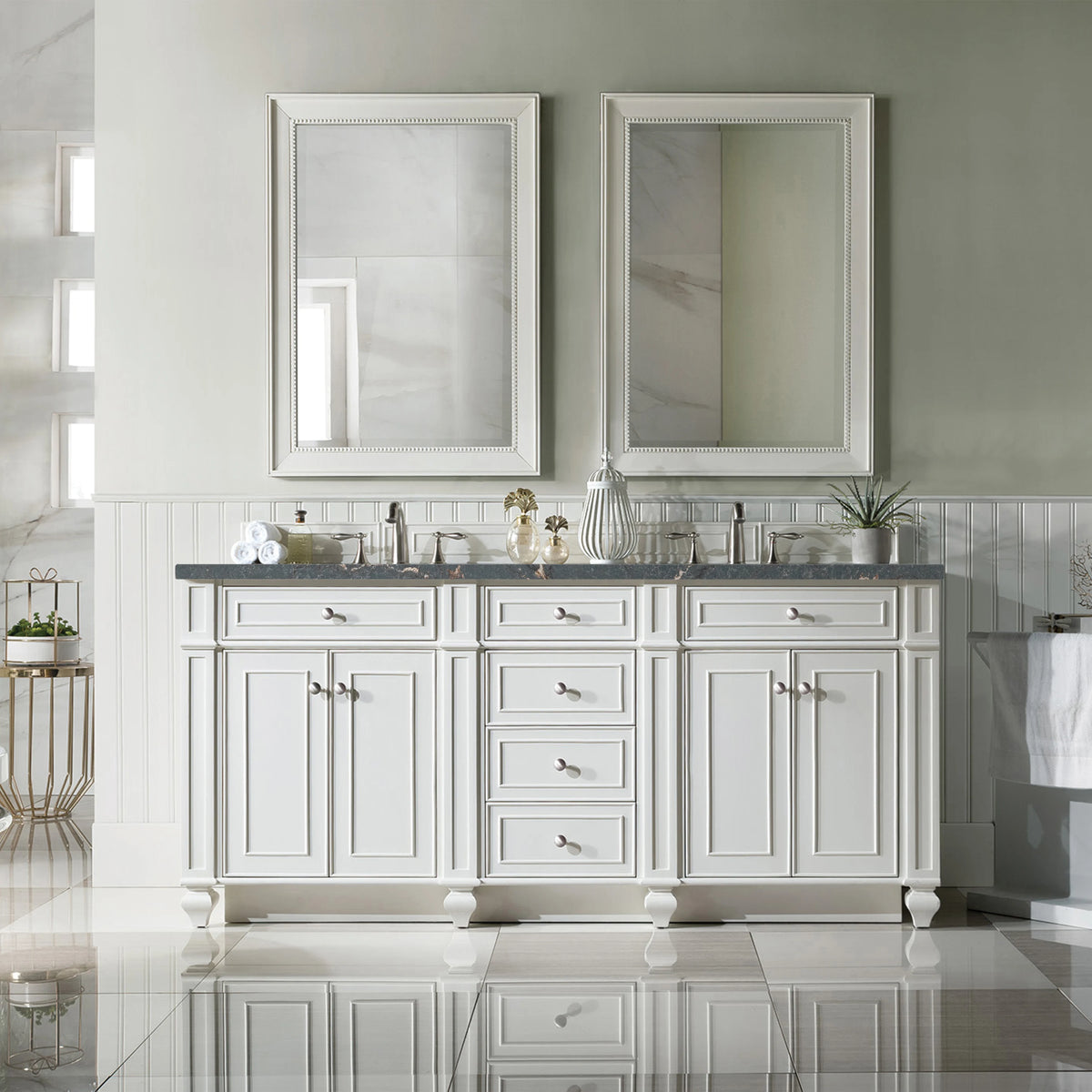 Bristol 72" Double Vanity, Bright White w/ 3 CM Parisien Bleu Silestone Top w/FreePower Wireless Charger, view 5