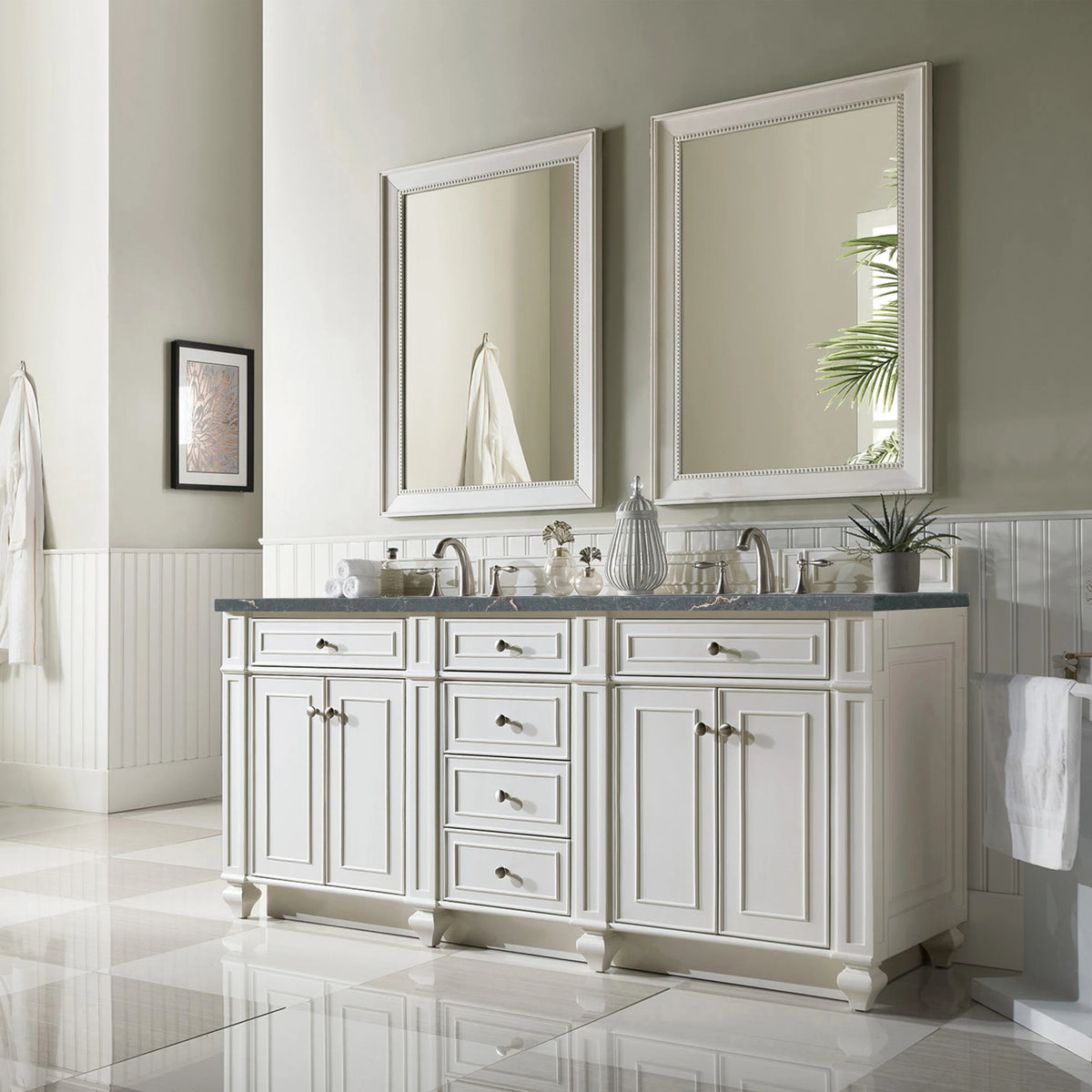 Bristol 72" Double Vanity, Bright White w/ 3 CM Parisien Bleu Silestone Top w/FreePower Wireless Charger, view 6
