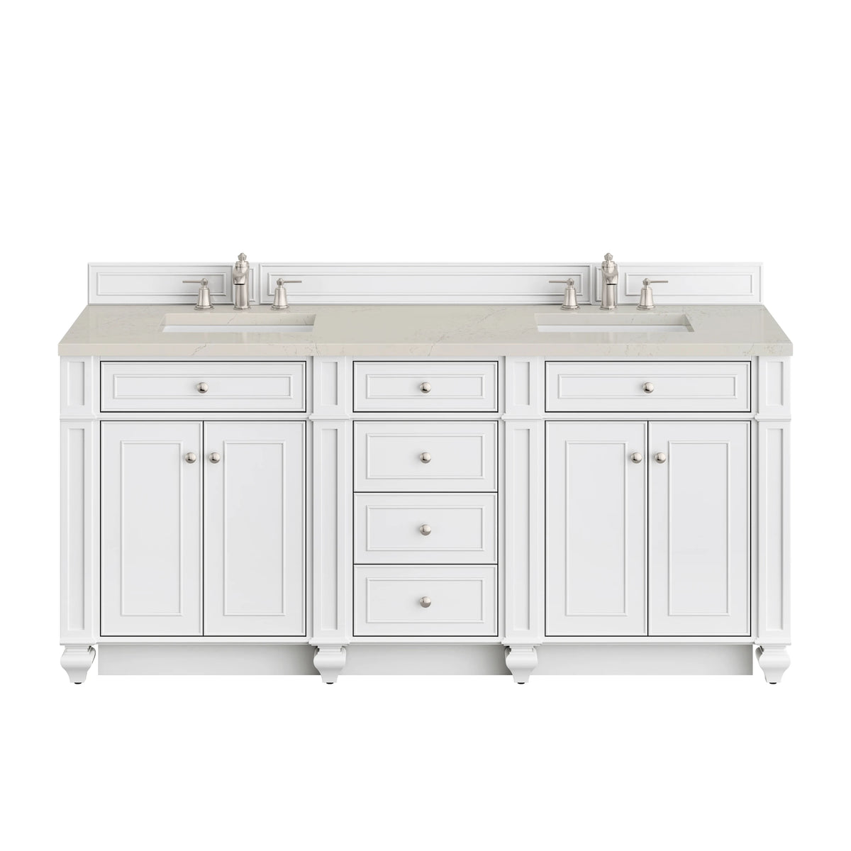 Bristol 72" Double Vanity, Bright White, w/ 3 CM Siberian Silestone Top w/FreePower Wireless Charger