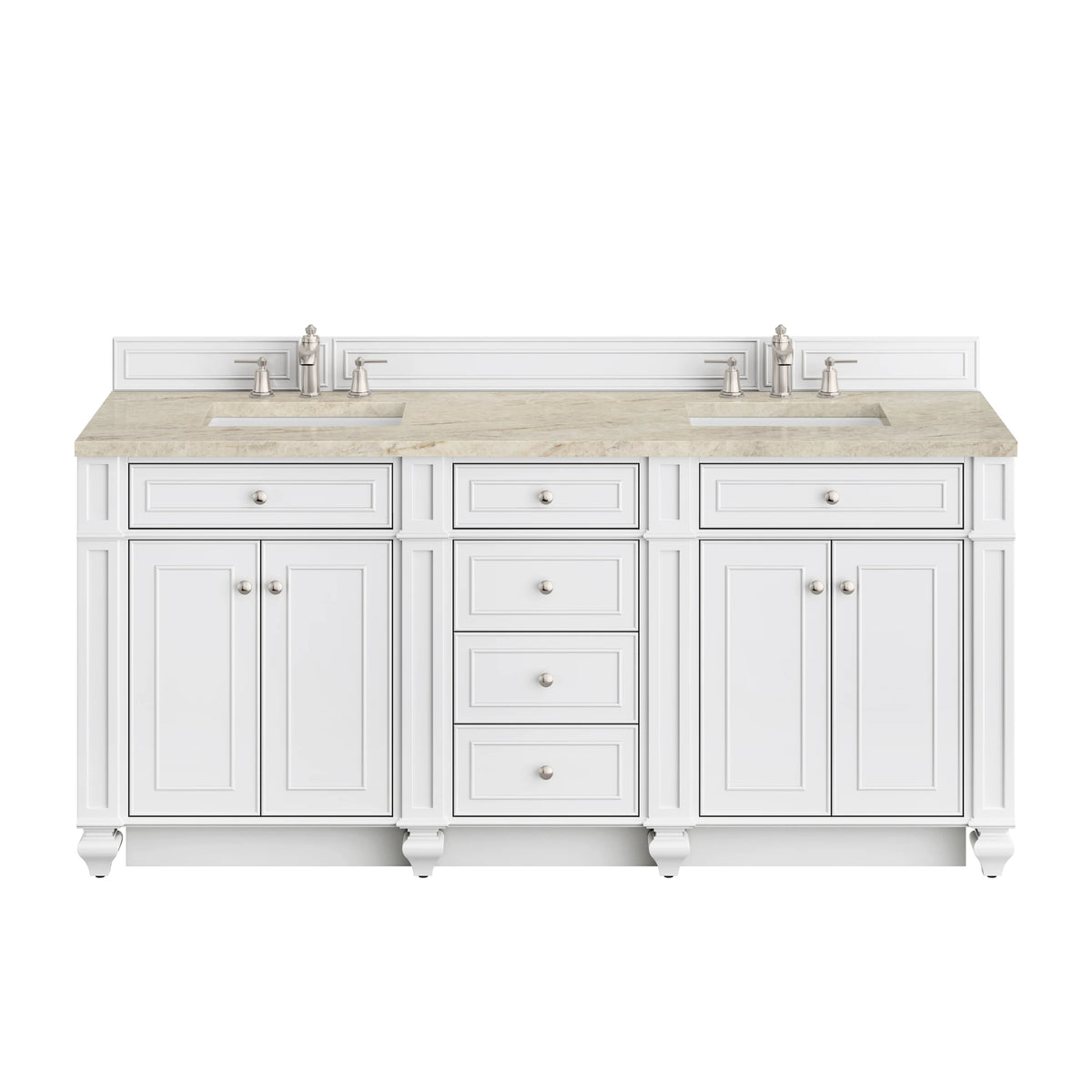 Bristol 72" Double Vanity, Bright White, w/ 3 CM Tajnar Eclos Top w/FreePower Wireless Charger