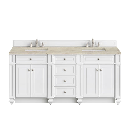 Bristol 72" Double Vanity, Bright White, w/ 3 CM Tajnar Eclos Top w/FreePower Wireless Charger