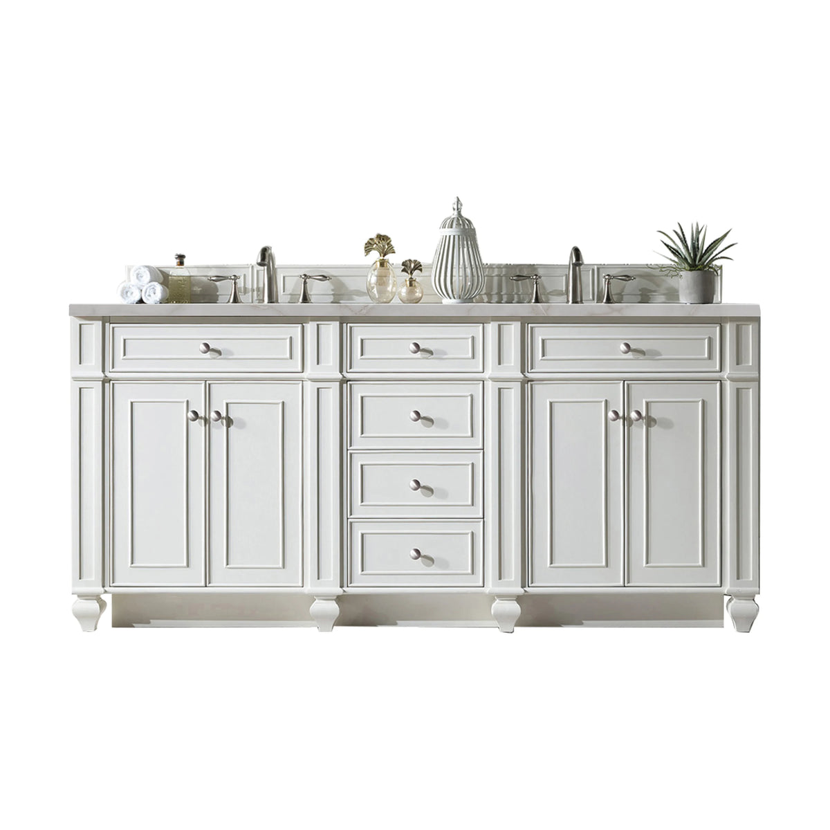 Bristol 72" Double Vanity, Bright White w/ 3 CM Victorian Silver Silestone Top w/FreePower Wireless Charger