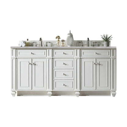 Bristol 72" Double Vanity, Bright White w/ 3 CM Victorian Silver Silestone Top w/FreePower Wireless Charger