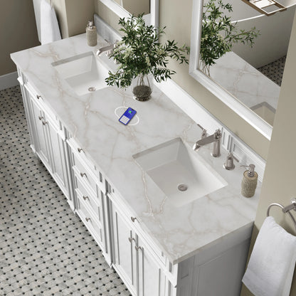 Bristol 72" Double Vanity, Bright White w/ 3 CM Victorian Silver Silestone Top w/FreePower Wireless Charger, view 9
