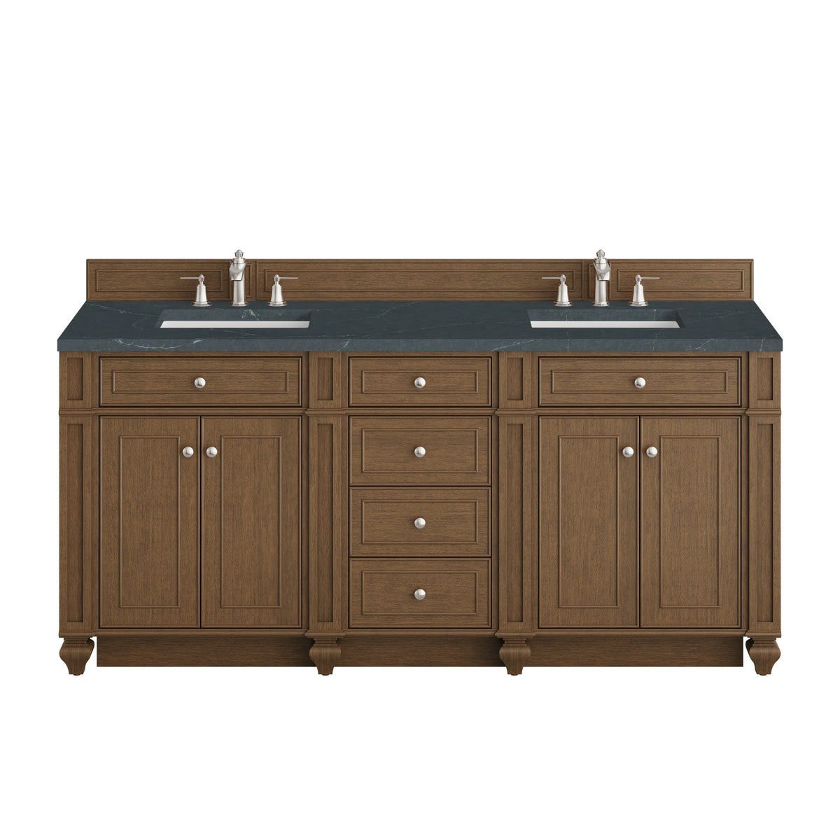 Bristol 72" Double Vanity, Saddle Brown w/ 3 CM Charcoal Soapstone Silestone Top