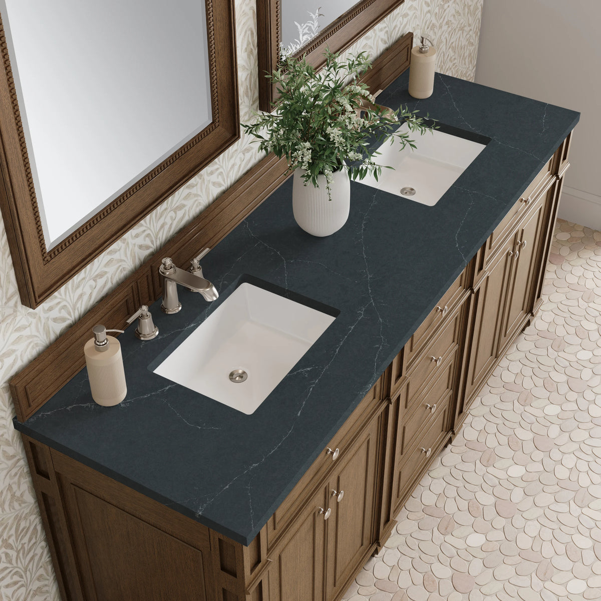 Bristol 72" Double Vanity, Saddle Brown w/ 3 CM Charcoal Soapstone Silestone Top, view 6