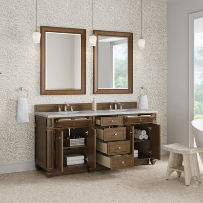 Bristol 72" Double Vanity, Saddle Brown w/ 3 CM Eternal Jasmine Pearl Silestone Top, view 4
